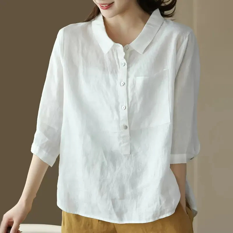 Women's Solid Color Button Down Linen Cotton Shirt