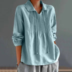 Solid Color Loose Pleated Collar Long Sleeved Shirt