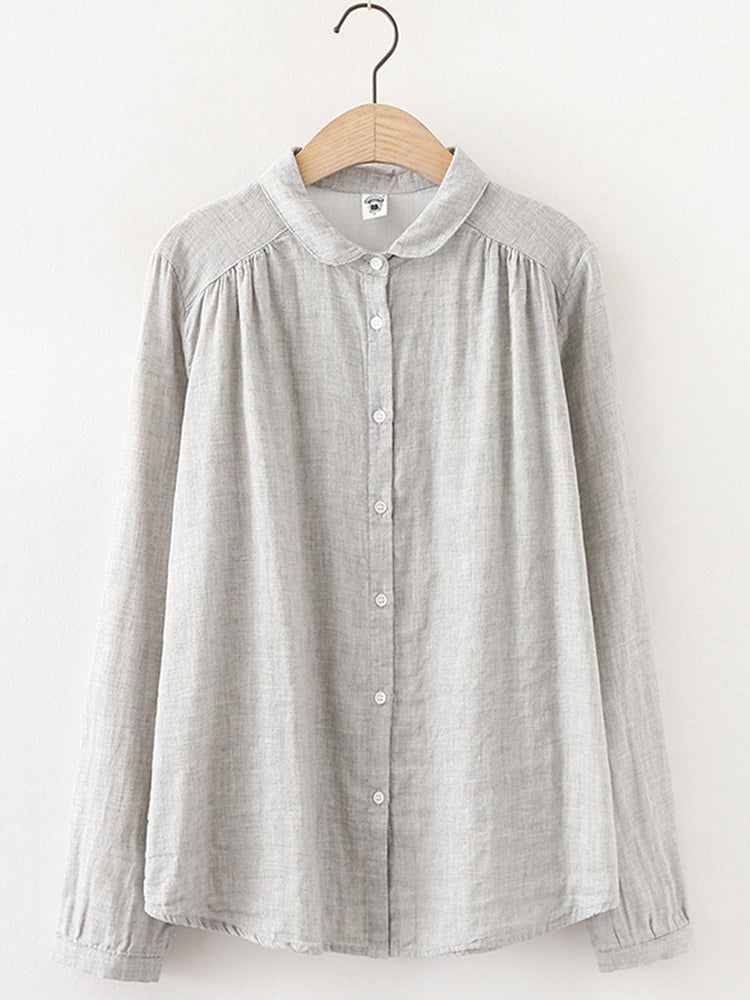 Women's Vintage Simple Linen Blend Long Sleeve Shirt