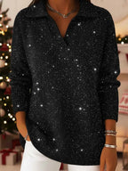 Christmas Party Polo Collar Shiny Loose Sweater Top