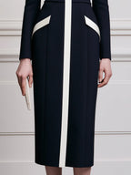 Navy & Ivory Colorblock Long-Sleeve Sheath Midi Dress