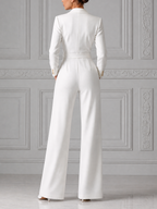 Autumn Chic White Tailored Wide-Leg Jumpsuit With Tie-Waist
