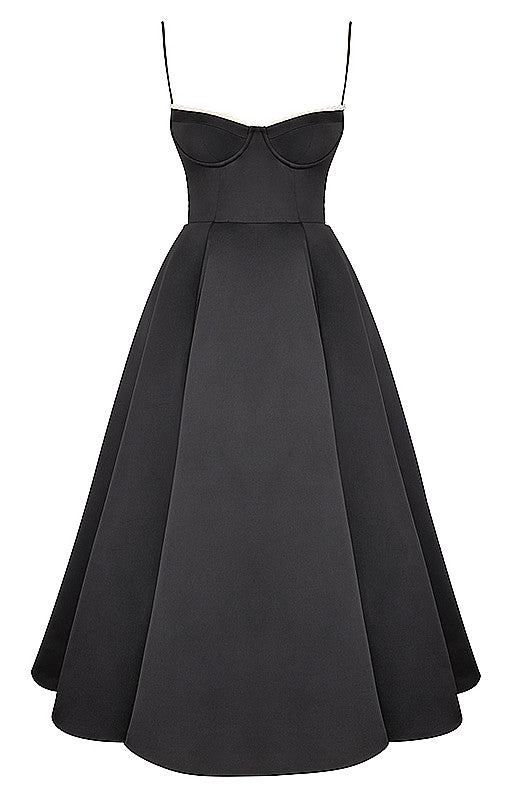 Bustier A Line Mesh Detail Midi Dress Black