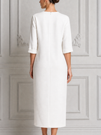 White Dress Stockholm Style Patch Pocket Slit Midi Dress