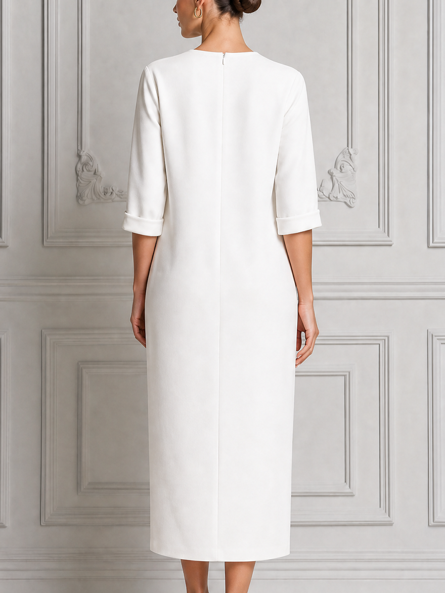 White Dress Stockholm Style Patch Pocket Slit Midi Dress