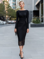 Satin-Draped Lace Midi Dress
