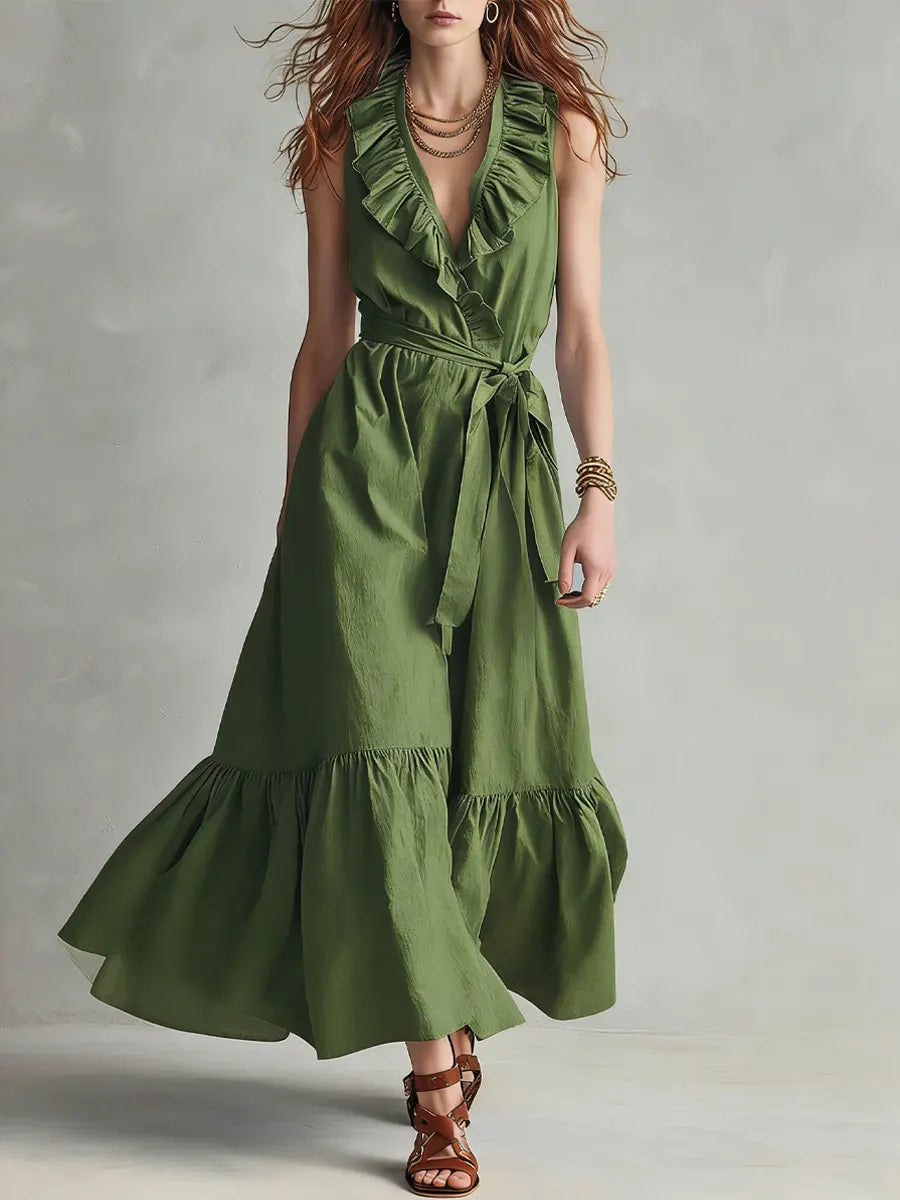 Women's Retro Ruffled Art Casual Stylish Sleeveless Cotton Linen Dress