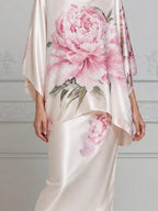White Dress Pink Peony Satin Cape Overlay Pencil Midi Dress