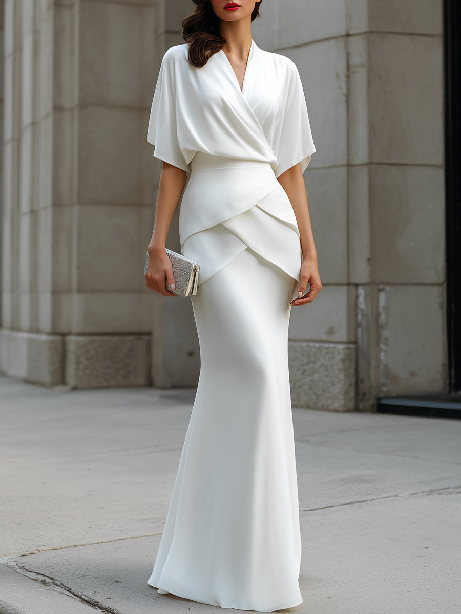 Draped Wrap Blouse And Layered Maxi Skirt Two-Piece Set