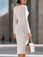Fuzzy Knit Zip-Up Long Sleeve Bodycon Sweater Dress