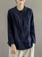 Vintage Women's Cotton Linen Lace Casual Shirt