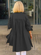 Solid Color Long Cotton Shirt Jackets Women Swing Shap Flattering