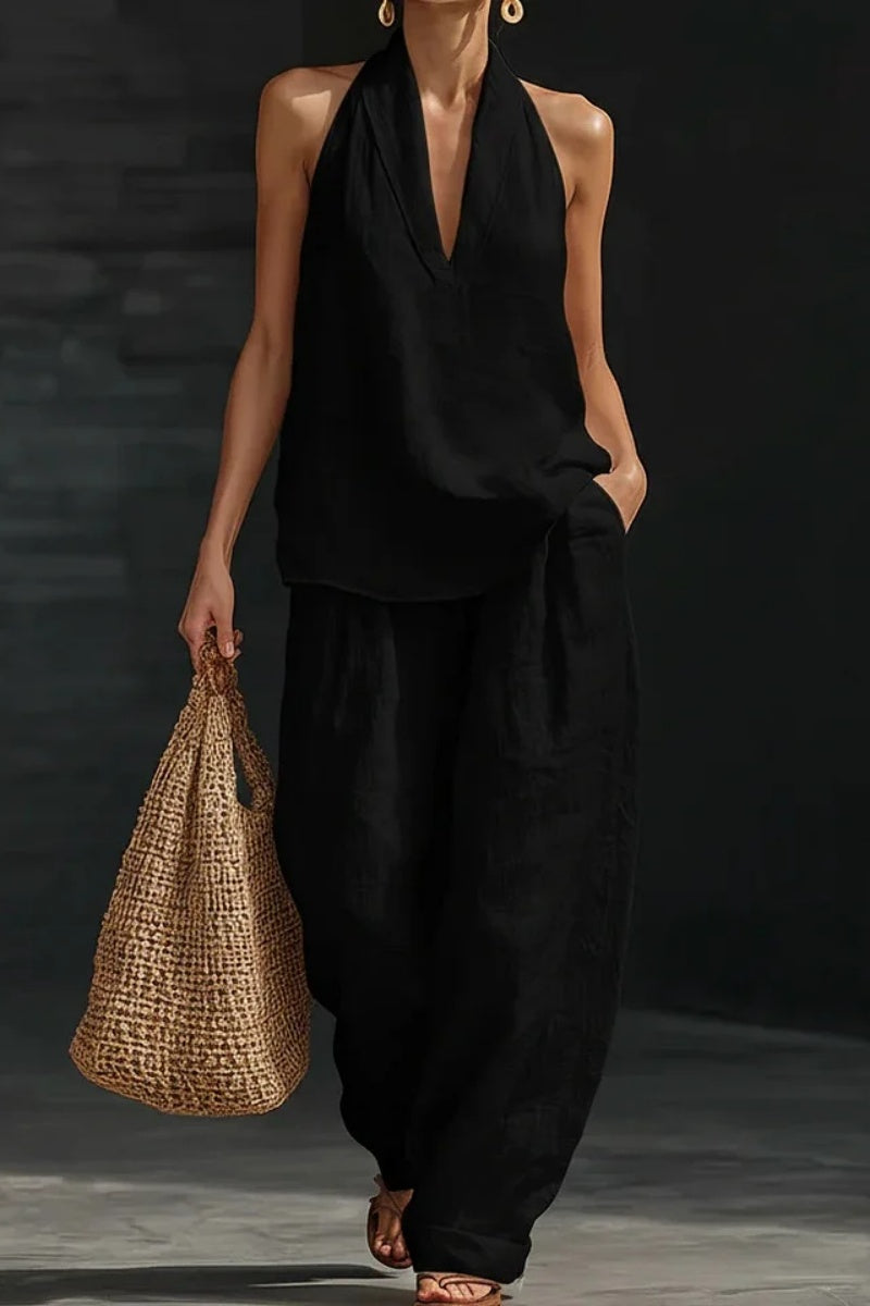 Women's V-neck Top + Tencel Denim Casual Suit