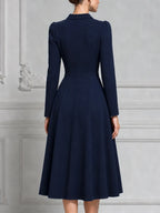 Navy Blue Peter Pan Collar Double Breasted Fit And Flare Midi Dress