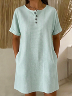 Elegant Beaded-collar Cotton-linen Dress