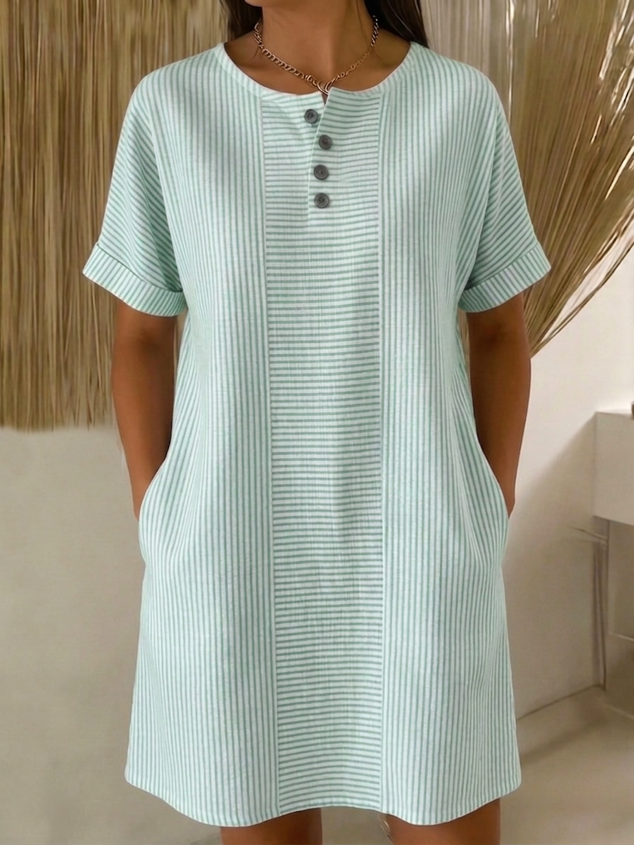 Elegant Beaded-collar Cotton-linen Dress