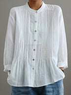 Women's Casual Cotton And Linen Pleated Shirt