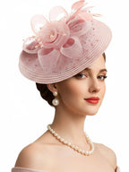Mesh Floral Straw Feather Headdress Hat