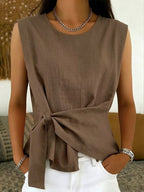 Women's Casual Linen Blend Asymmetrical Sleeveless Fitted Shirt