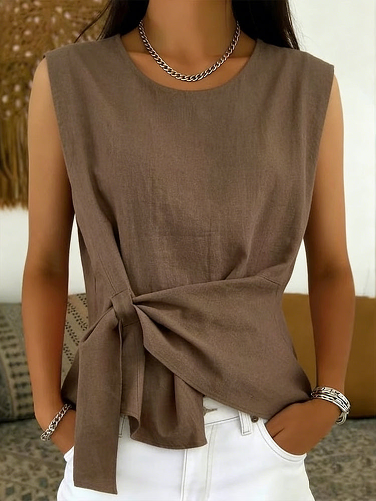 Women's Casual Linen Blend Asymmetrical Sleeveless Fitted Shirt
