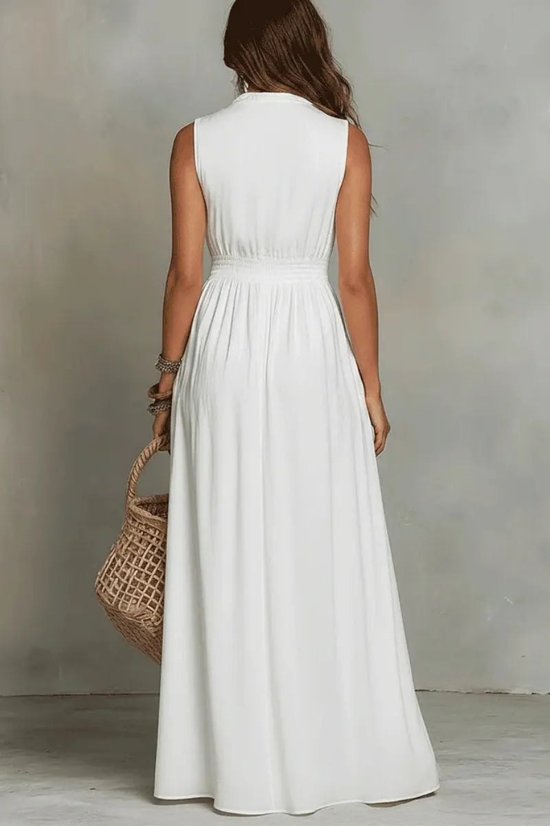 White Zip-Front Bohemian Maxi Dress