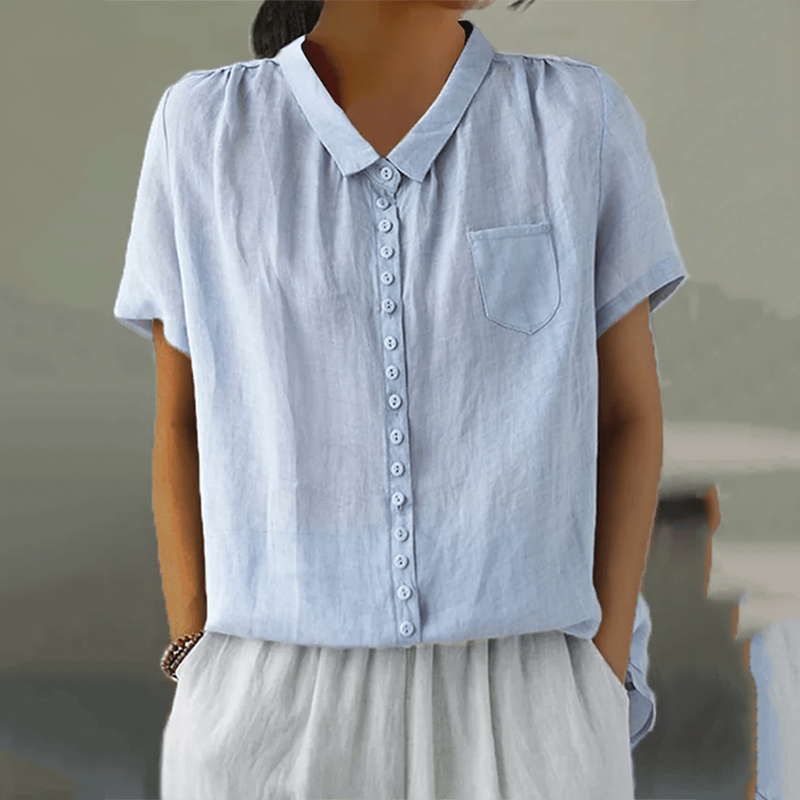Casual Lapel Button Design Cotton And Linen Shirt