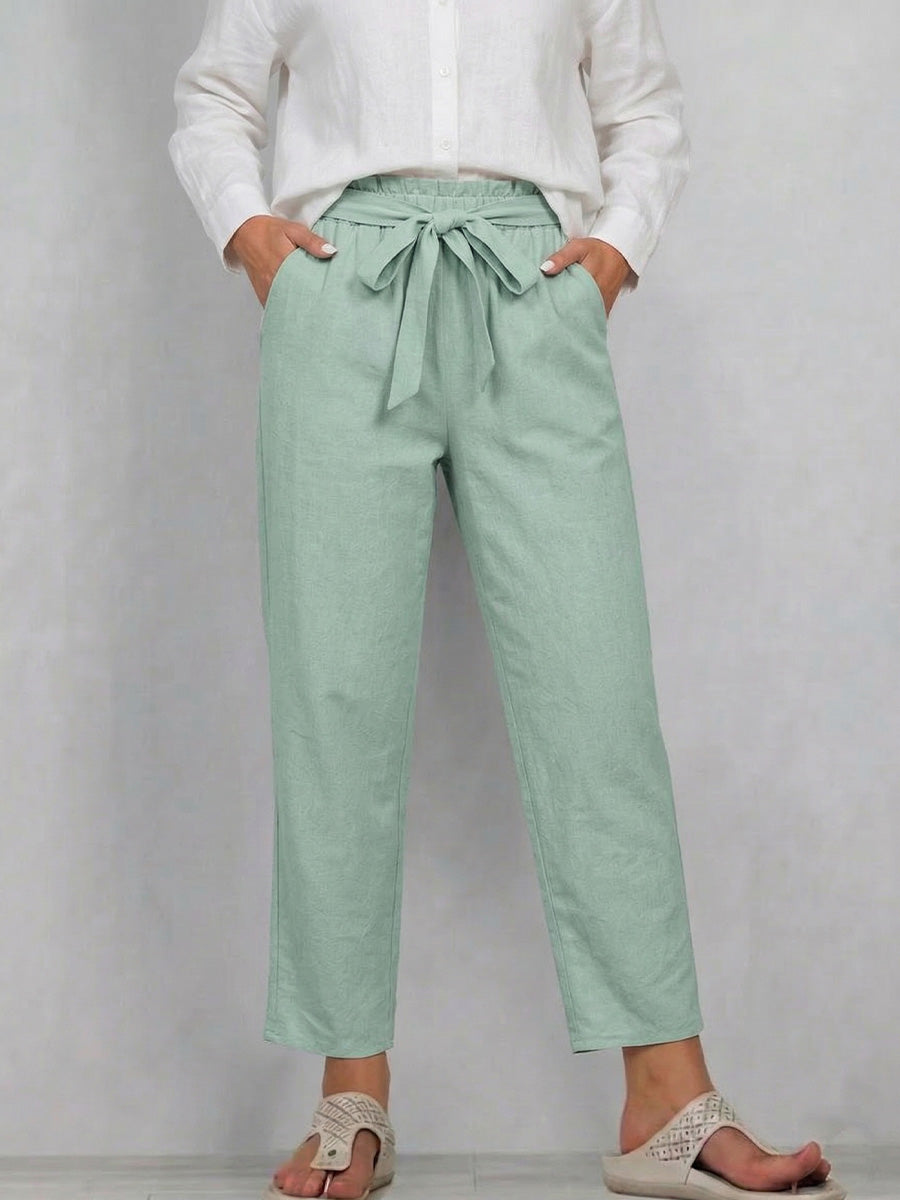 Women's 100% Cotton High-waisted Straight-leg Pants