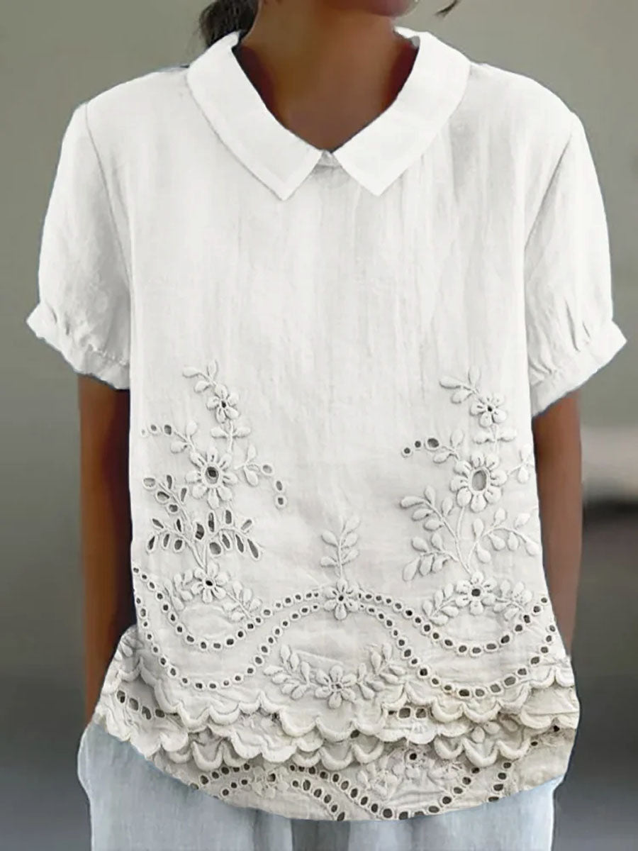 Women's Vintage Floral Art Print Casual Cotton And Linen Shirt