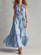 Women's Retro Ruffled Art Casual Stylish Sleeveless Cotton Linen Dress