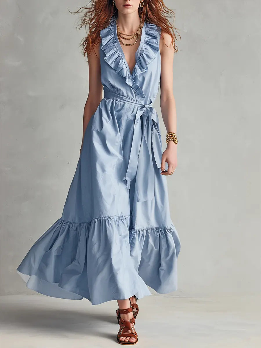 Women's Retro Ruffled Art Casual Stylish Sleeveless Cotton Linen Dress