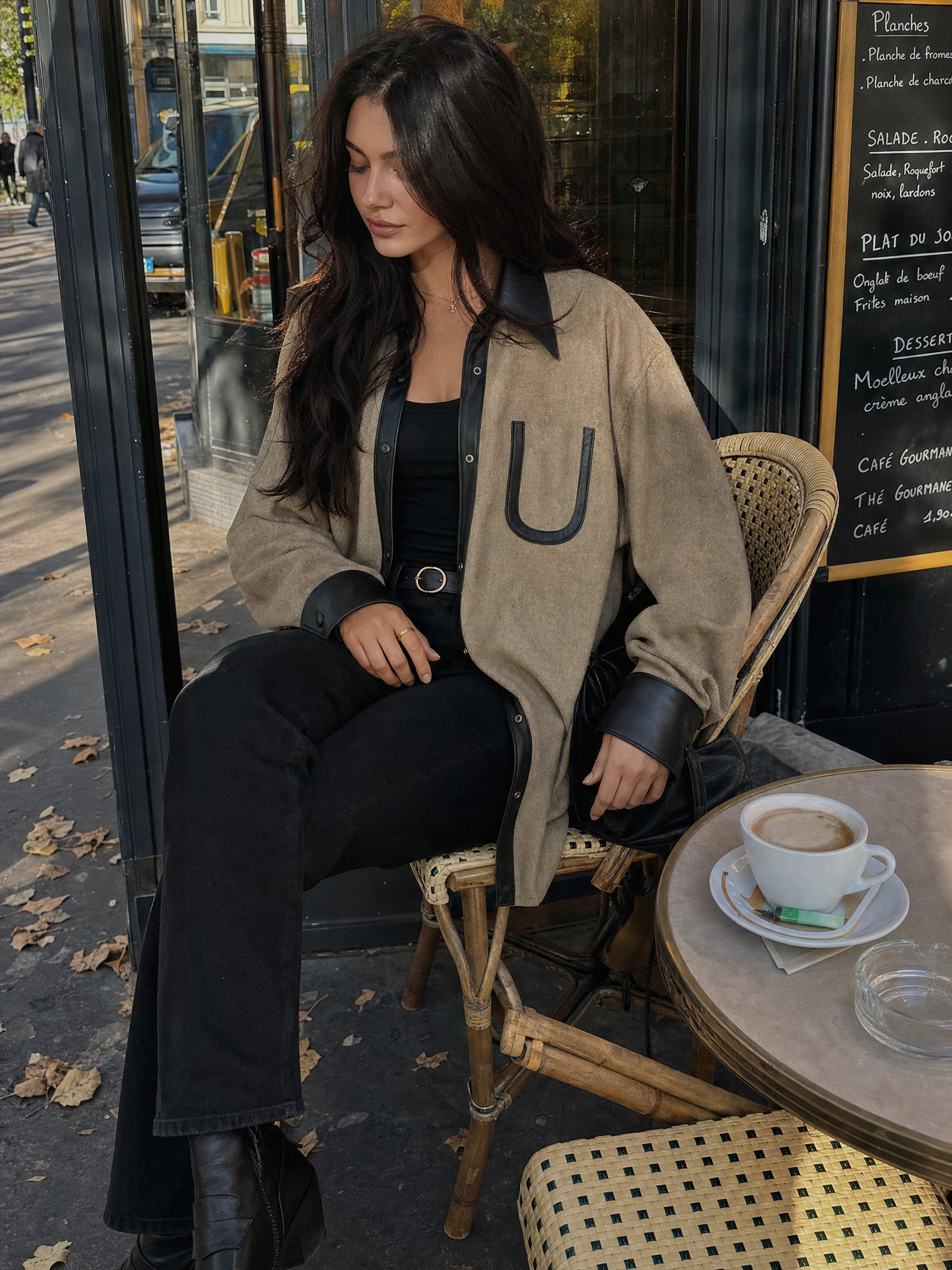 Urban Luxe Faux Leather Trim Shirt Jacket