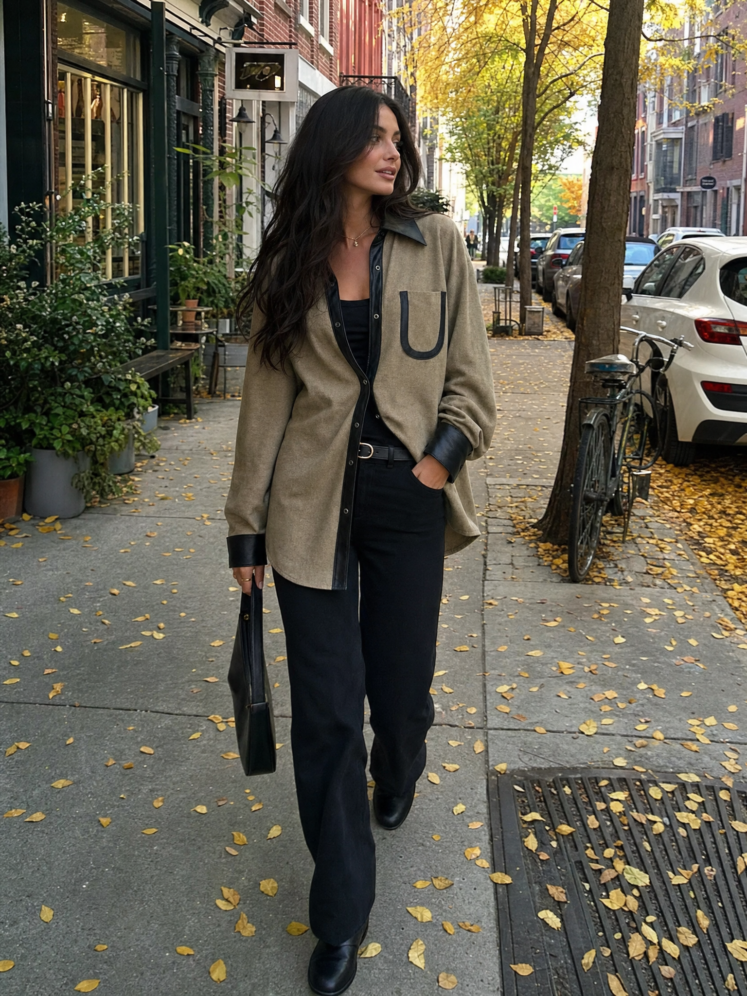Urban Luxe Faux Leather Trim Shirt Jacket