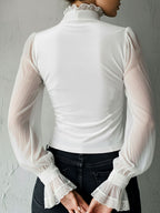 Gothic Lace Trim Black Velvet Corset Blouse With Sheer Sleeves