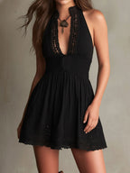Boho Chic Black Eyelet Embroidery Mini Dress