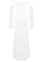 Long Sleeve Strapless Draped Maxi Dress White