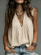 Women's Wrinkles Cozy Minimalist Solid-color V-neck 100% Cotton Vest