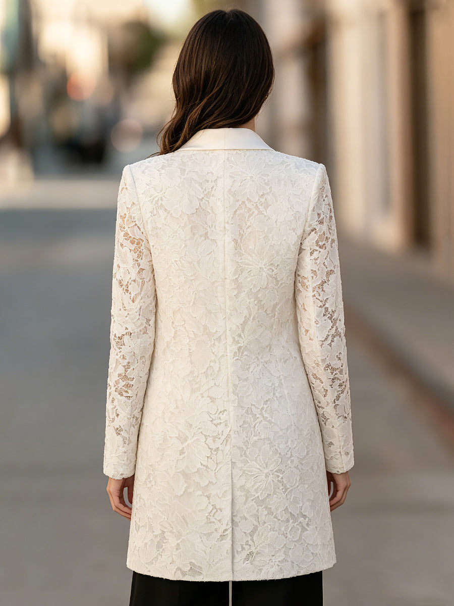 Satin Shawl Collar Floral Lace Blazer
