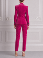 Fuchsia Velvet Tailored Blazer & Slim Pants Set