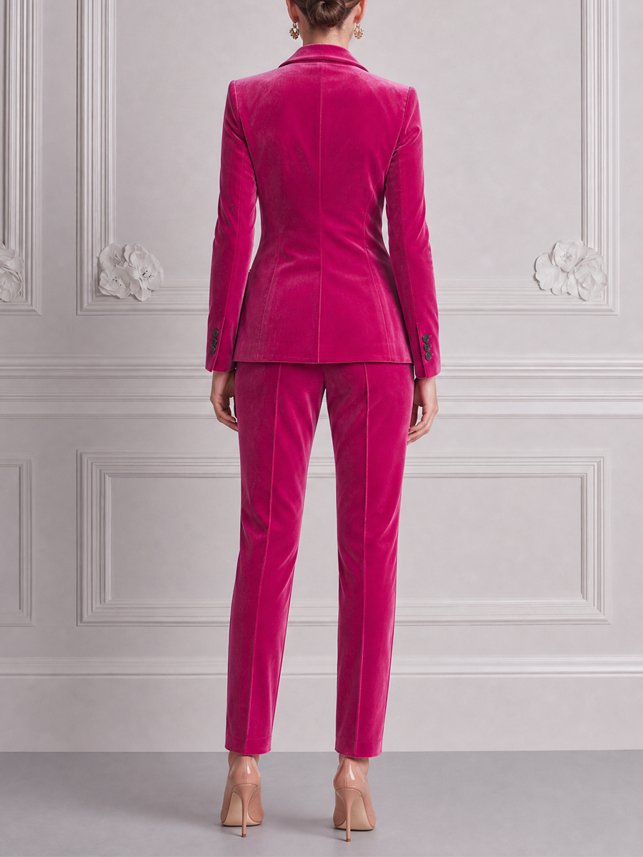 Fuchsia Velvet Tailored Blazer & Slim Pants Set