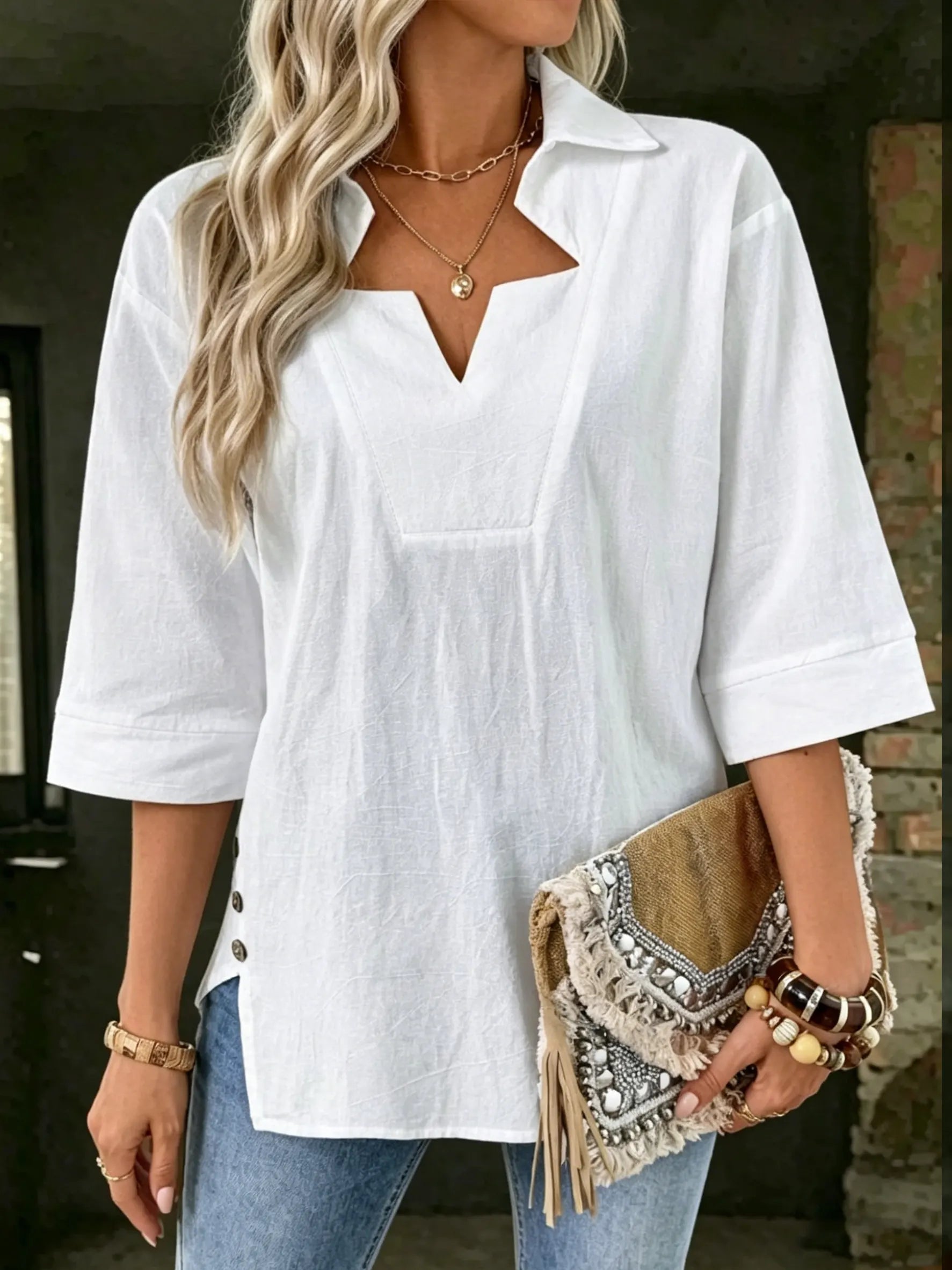 Women's Loose Casual Star-shaped Neckline Shirt