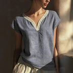 Boho Vintage Lace V-neck Cotton Blend Shirt
