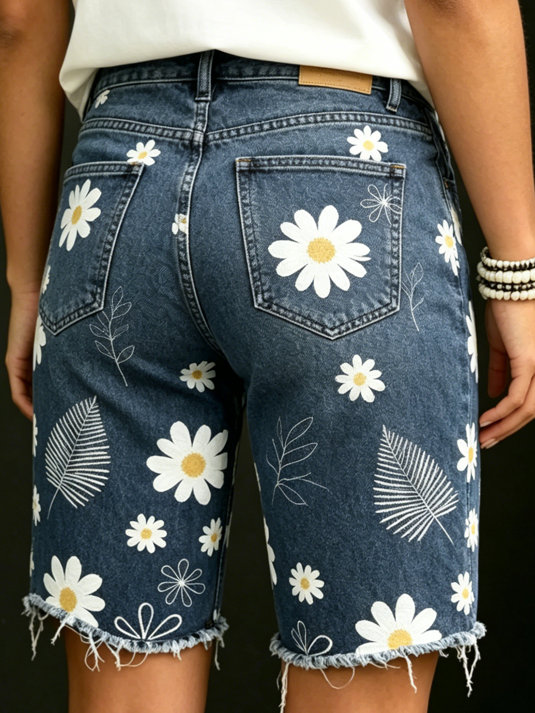 Women's Vintage Daisy Floral Print Art Print Casual Denim Shorts