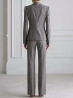 Rose Print Pinstripe Blazer And Flared Trouser Suit