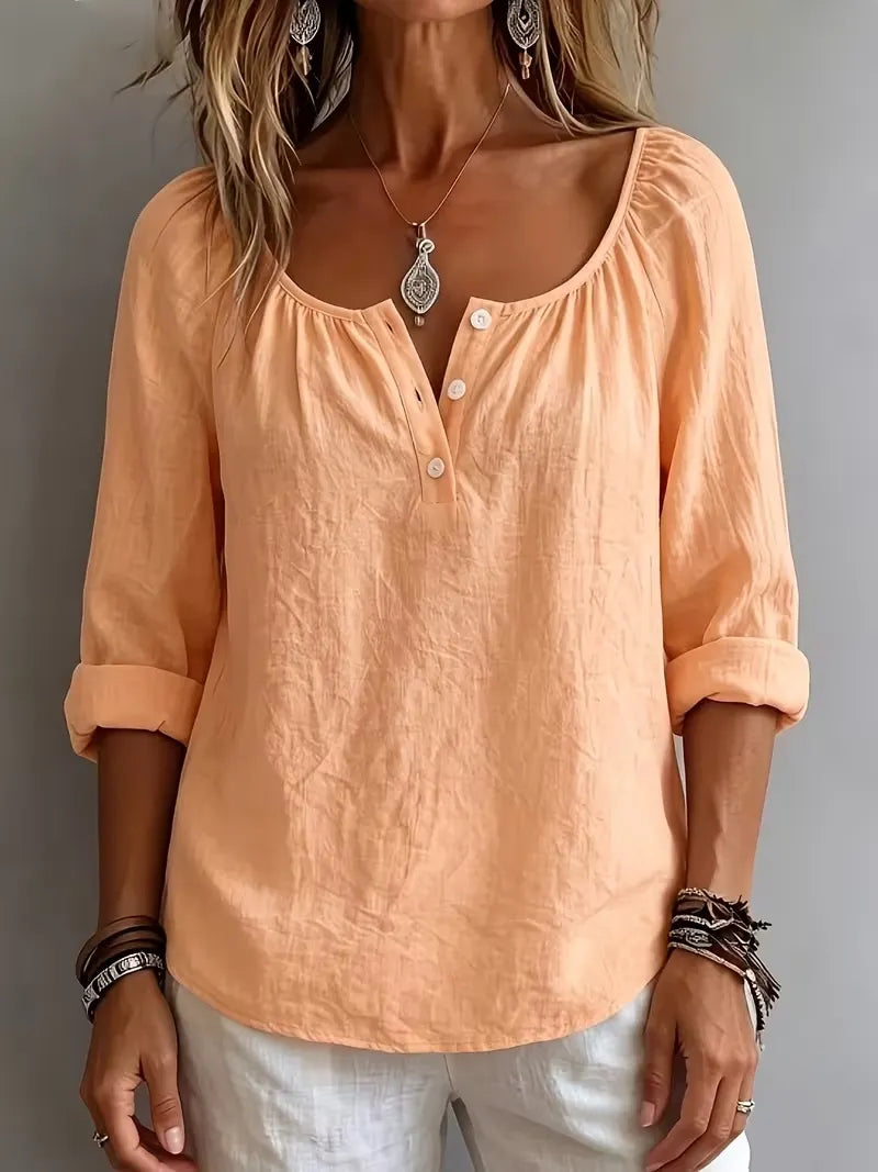 Women's Casual Solid Color Square Neck Long Sleeve Shirt