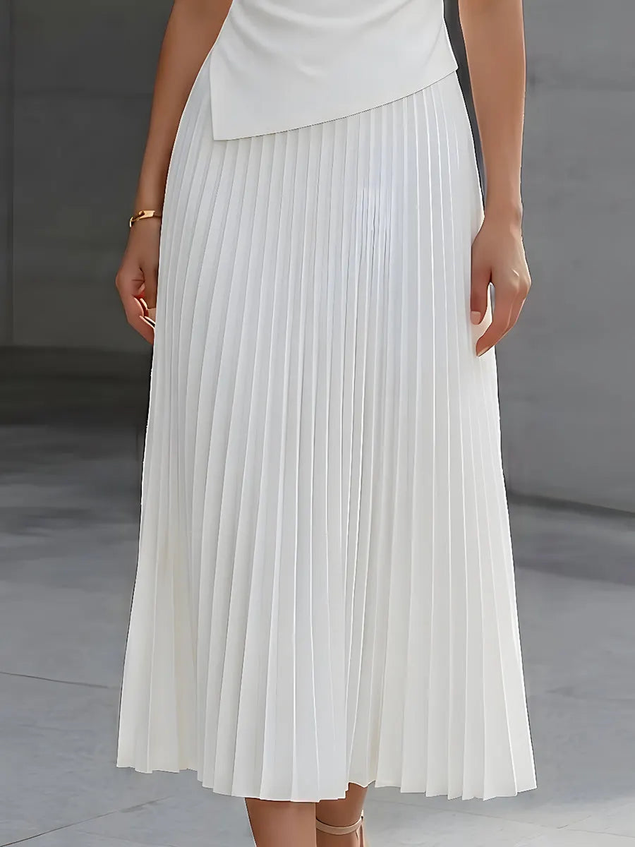 Asymmetric Draped Top And Pleated Midi Skirt Set