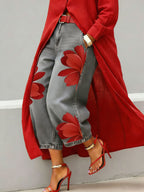 Women’s Stylish Flower Casual Wide Denim Pants
