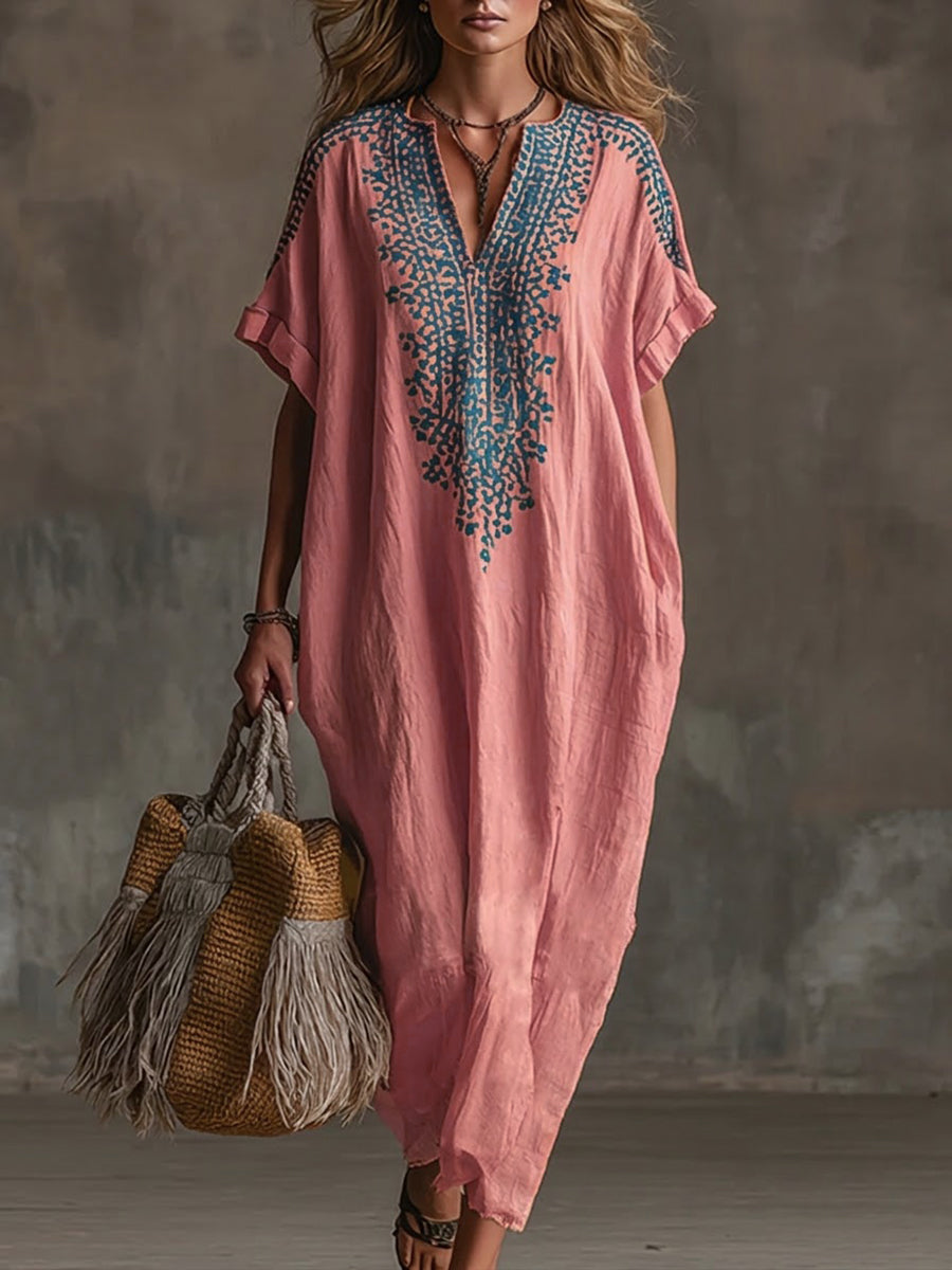 Casual Loose-fitting Linen And Cotton Long Dress
