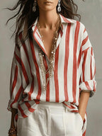 Cozy Striped Linen-cotton Shirt Top
