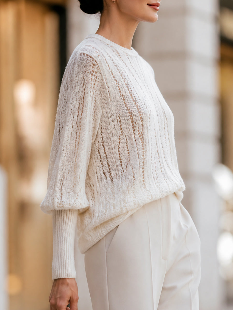 Openwork Ribbed Knit Dolman Sleeve Sweater