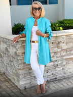 Solid Color Long Cotton Shirt Jackets Women Swing Shap Flattering